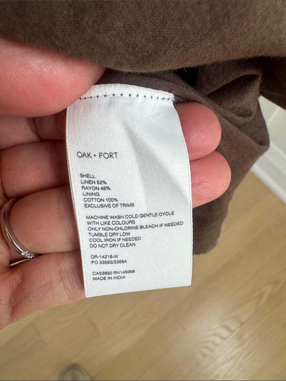 Oak + Fort Brown Linen Blend Mini Dress Size Medium Cottagecore - Picture 4 of 5